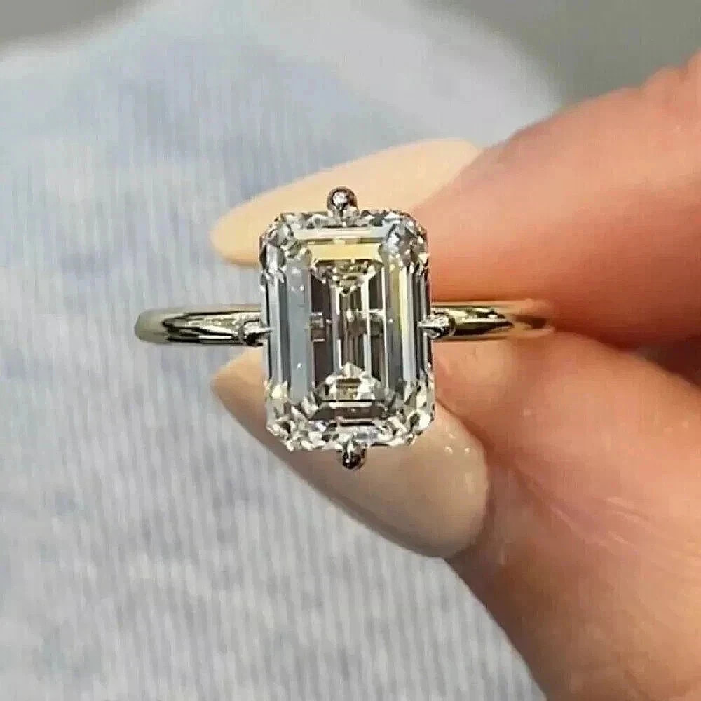 5 Ct Emerald Cut Lab Grown Diamond Engagement Ring Sterling Sliver Jewelry