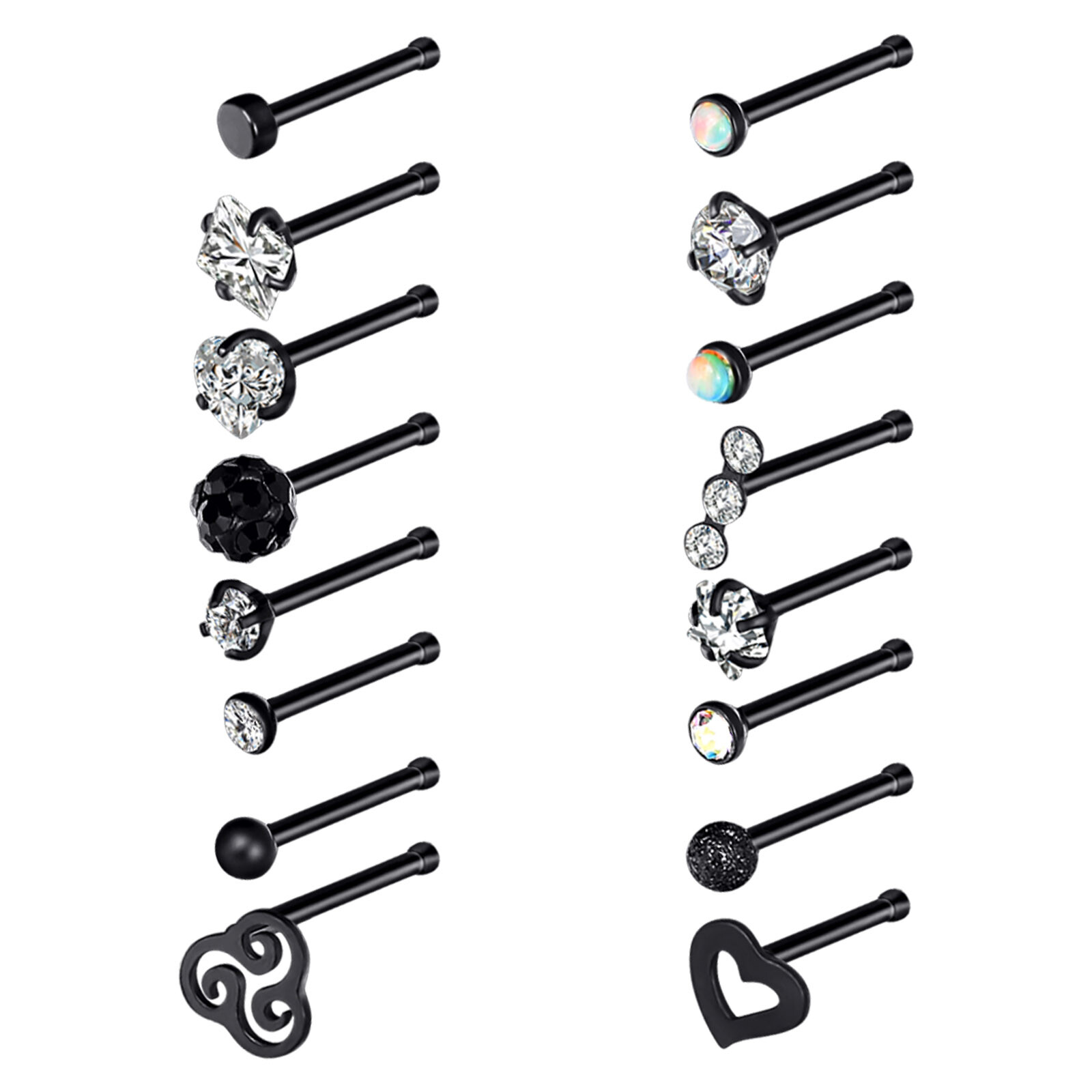 16PCS/LOT Bone Stud Nose Ring Mixed Color Stainless Steel Straight Nose Stud 20G