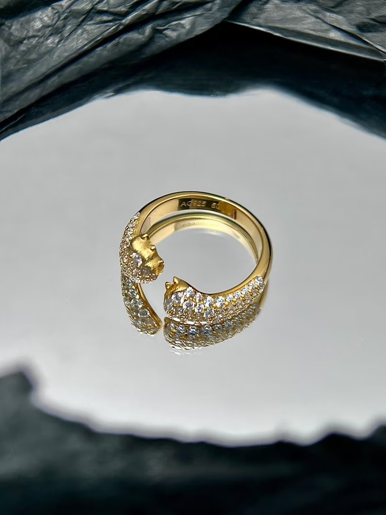 2 Ct Round Cut Simulated Diamond 14k Yellow Gold Plated Sparkle Animal Band Ring