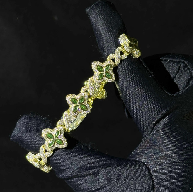 Hip Hop Flower Cuban Vvs Moissanite Iced Out Bracelets