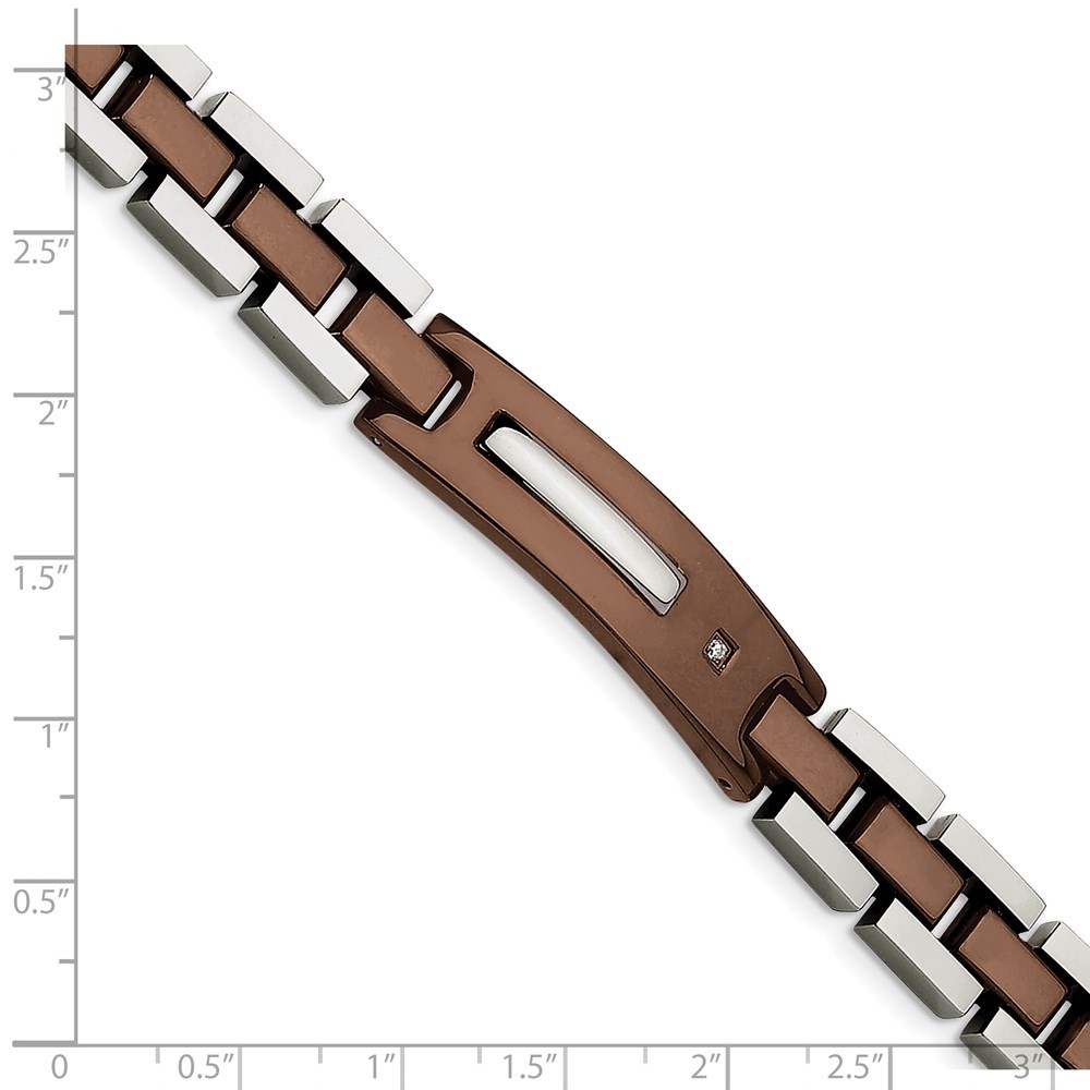 Stainless Steel Polished Brown IP-plated with .01 carat Diamond Bracelet 8.5″