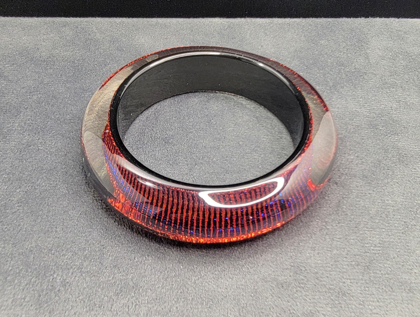 VTG 60s Pop Art Lucite Bracelet Red Blue Striped Foil Backed Chunky Bangle