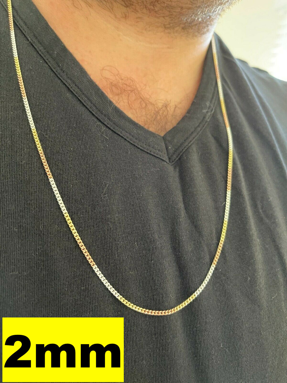 Tri Color Yellow Rose Gold Plated 925 Sterling Silver Miami Cuban Chain 2-6mm