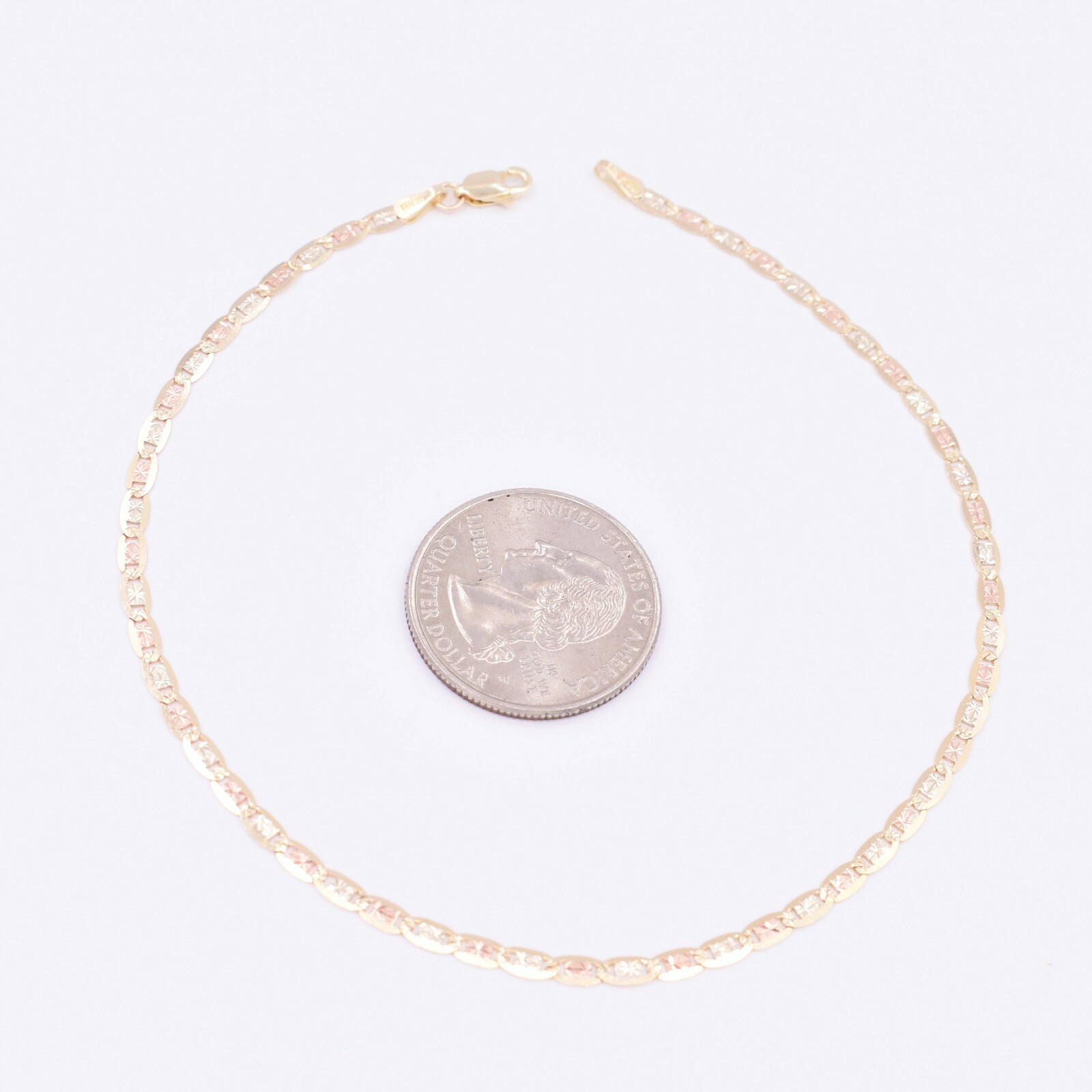 2.7mm Tri-Color Textured Valentino Mariner Anklet Real 10K Tri-Color Gold 10″