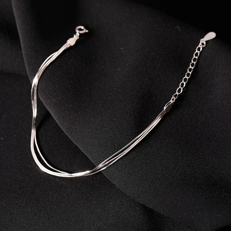 Women’s 925 Sterling Silver Multilayer Snake Chain Foot Ankle Bracelet New USA