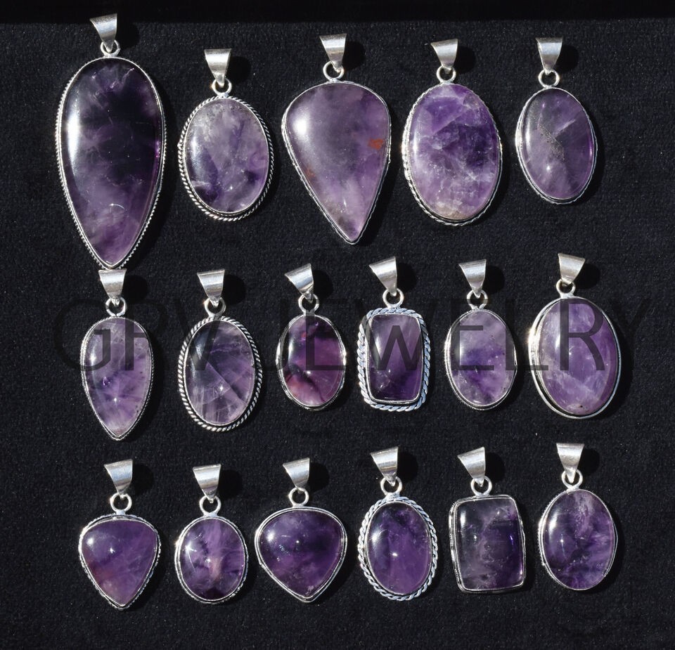 1-500 Pcs Natural Amethyst Pendant Wholesale Lot Bulk: Silver Plated WH-15