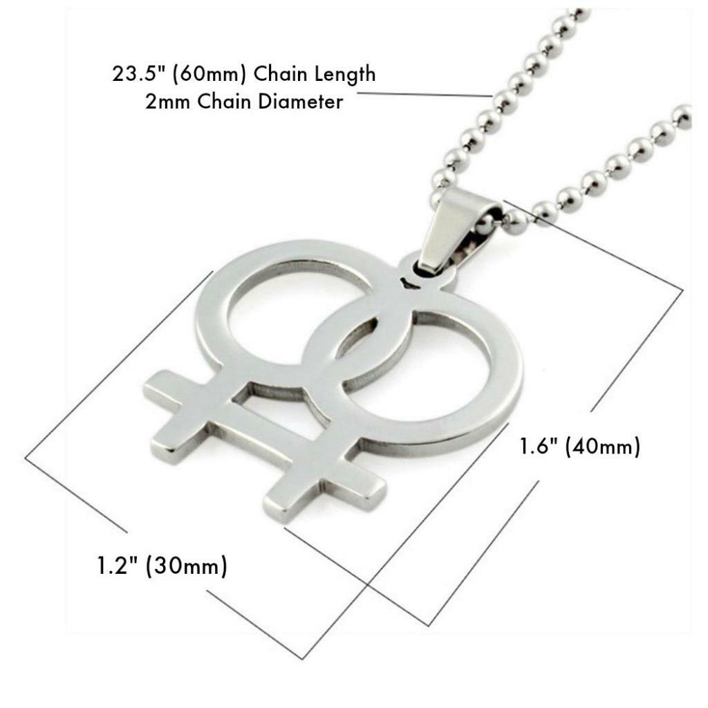 DOUBLE FEMALE SYMBOL NECKLACE Stainless Steel Pendant LGBT Lesbian Pride Venus