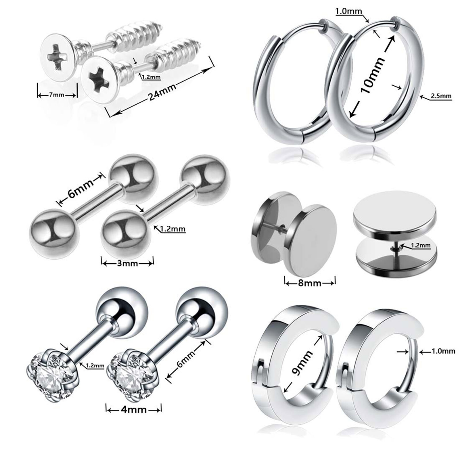 16G 18G 20G Surgical Steel Nose Ring Lip Ear Eyebrow Tragus Helix Stud Piercing