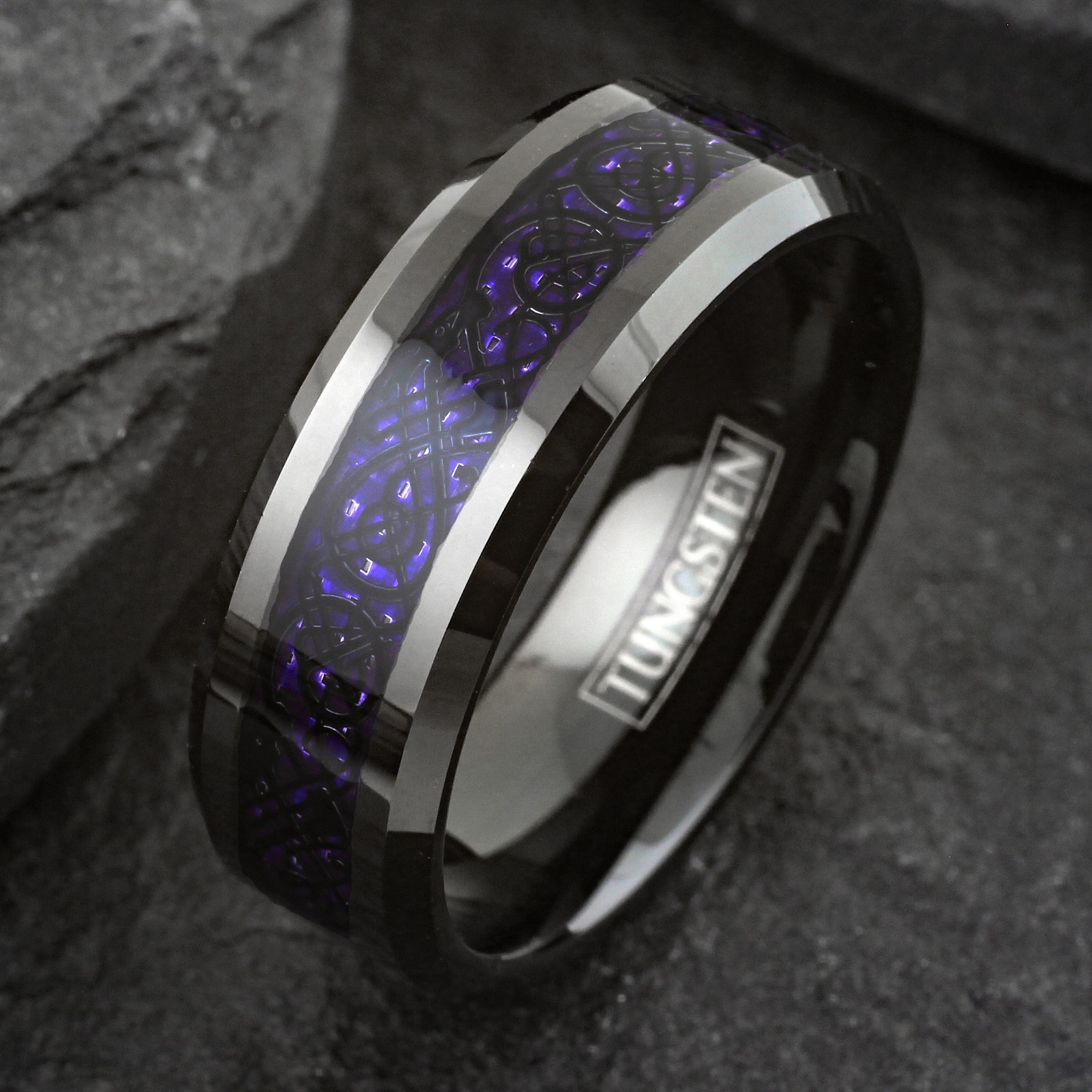 CLOSEOUT! Black Tungsten Carbide Men’s Purple Carbon Fiber Dragon Band Ring
