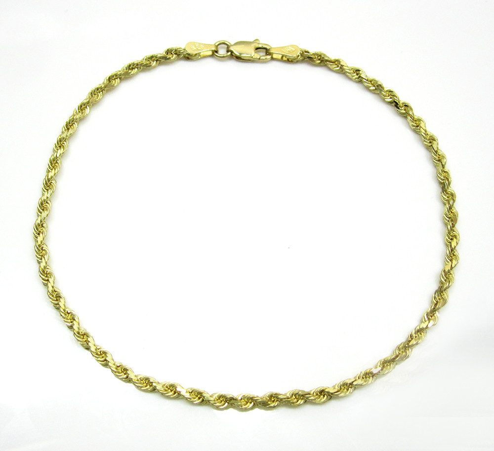 Mens Womens 10k Real Yellow Gold Diamond Cut Rope Chain Bracelet 2mm 7″ -9″