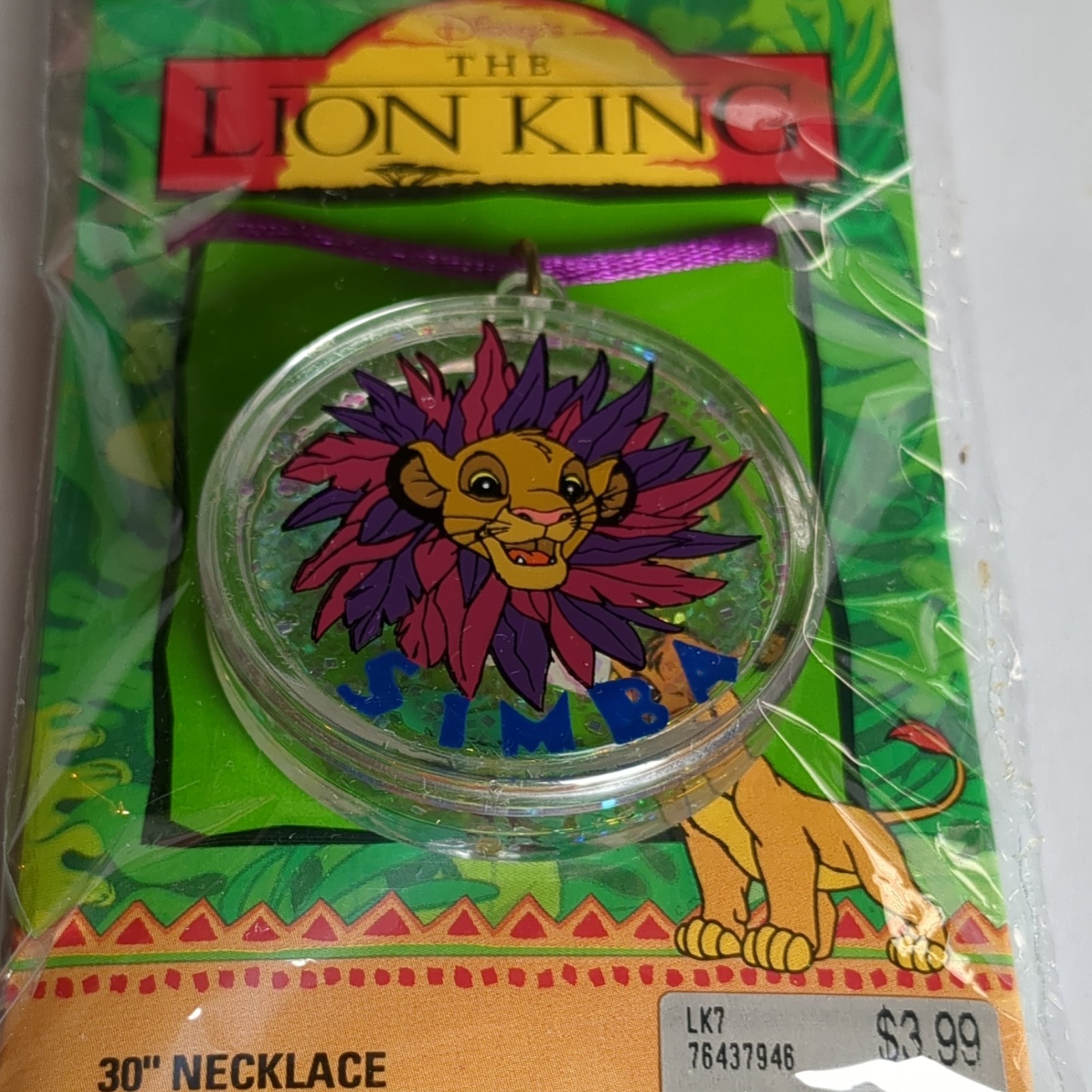 Disney The Lion King Simba Round Charm Pendant Cord Necklace 30 in LK7