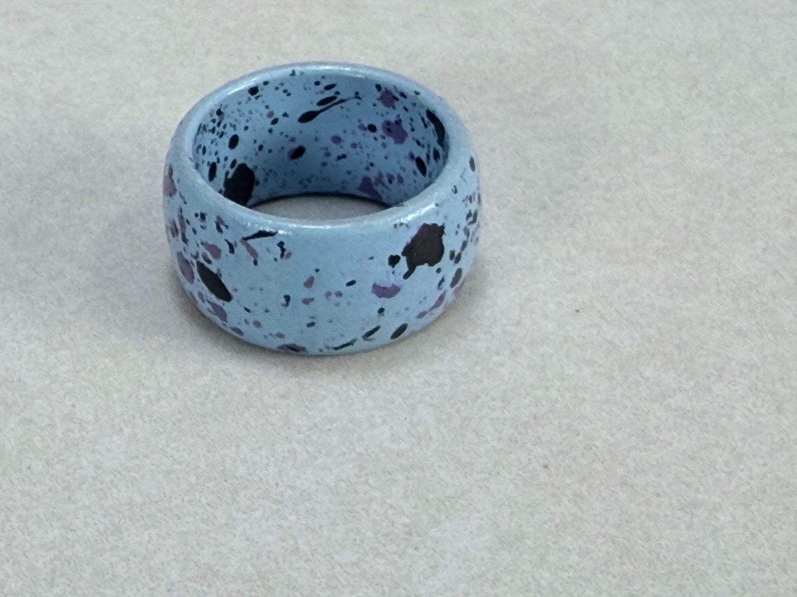 Blue Enamel Wide Band Ring Speckled Metal Statement Modern Fashion Jewelry