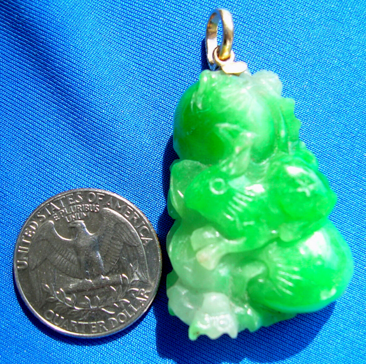 Original EARTH MINED Jadeite Jade Lucky Antique Green Medallion Pendant 18K GOLD