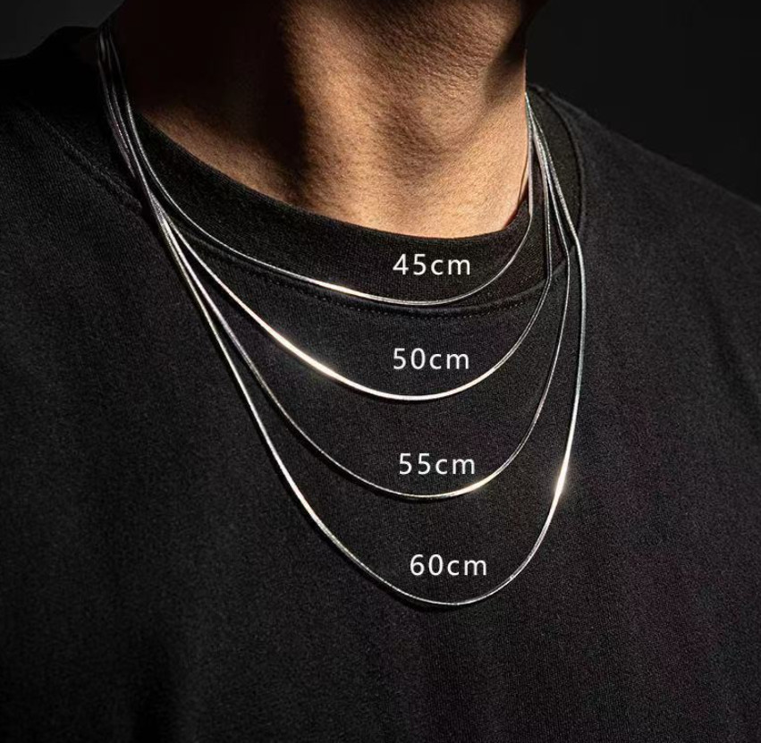 Stainless Steel Silver Flat Snake Herringbone Chain Necklace Women Men 16-24”