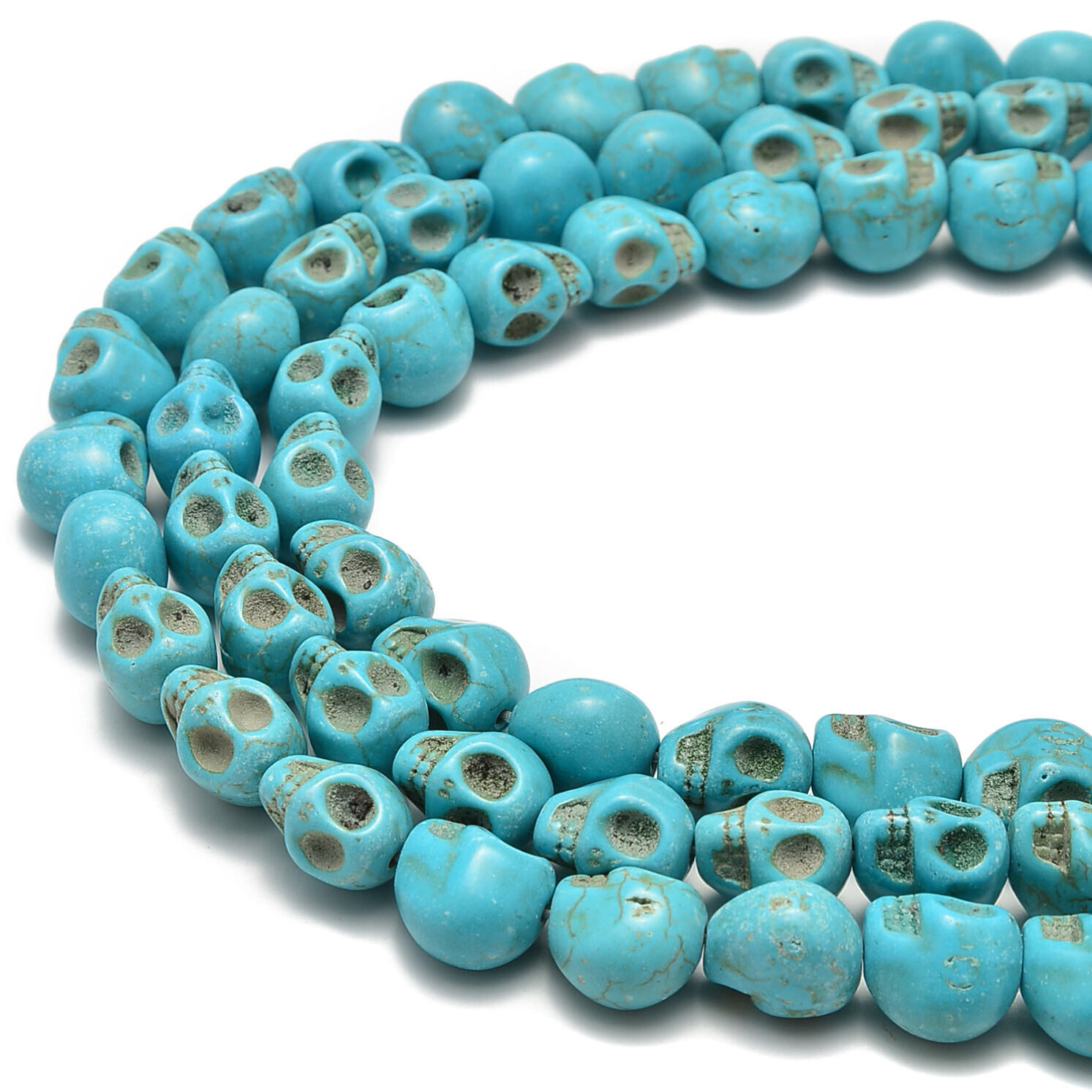 Blue Howlite Turquoise Skull Beads 6x8mm 8x10mm 10x12mm 18x20mm 15.5″ Strand