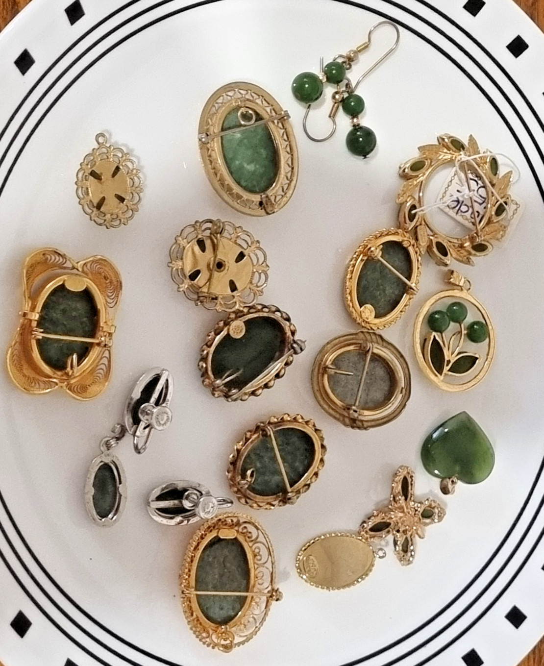 Vintage Genuine Jade 12K Gold Filled Brooch Pendant Lot 1950s USA see Video 74gm