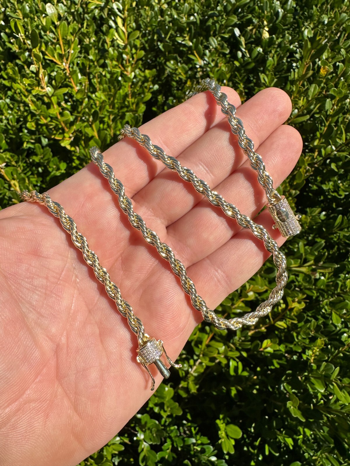 Iced MOISSANITE Clasp 14k Gold Plated Stainless Steel Rope Chain Necklace 4-6mm