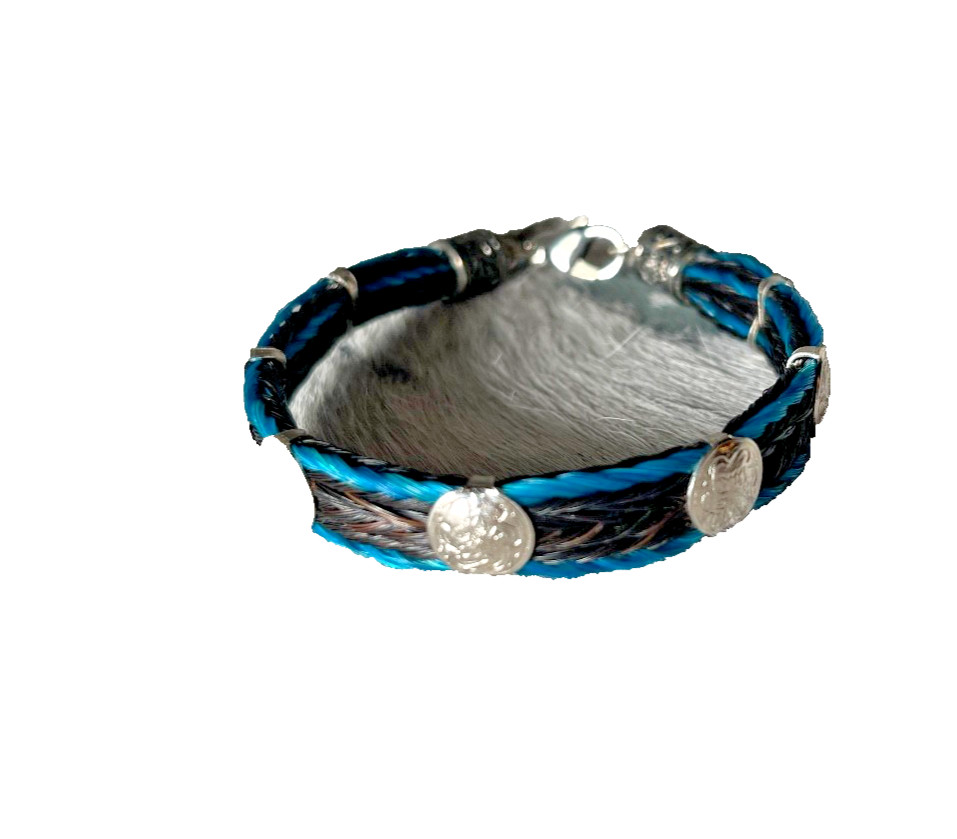 Western Womans Bracelet 7 3/4 x 3/8 in Horsehair Silver Concho Lobster Multicolo