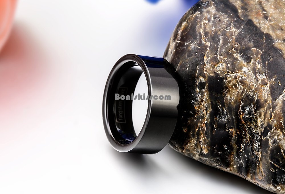 8mm Black Comfort Fit Tungsten Carbide Men’s Ladies Ring Flat Wedding Band