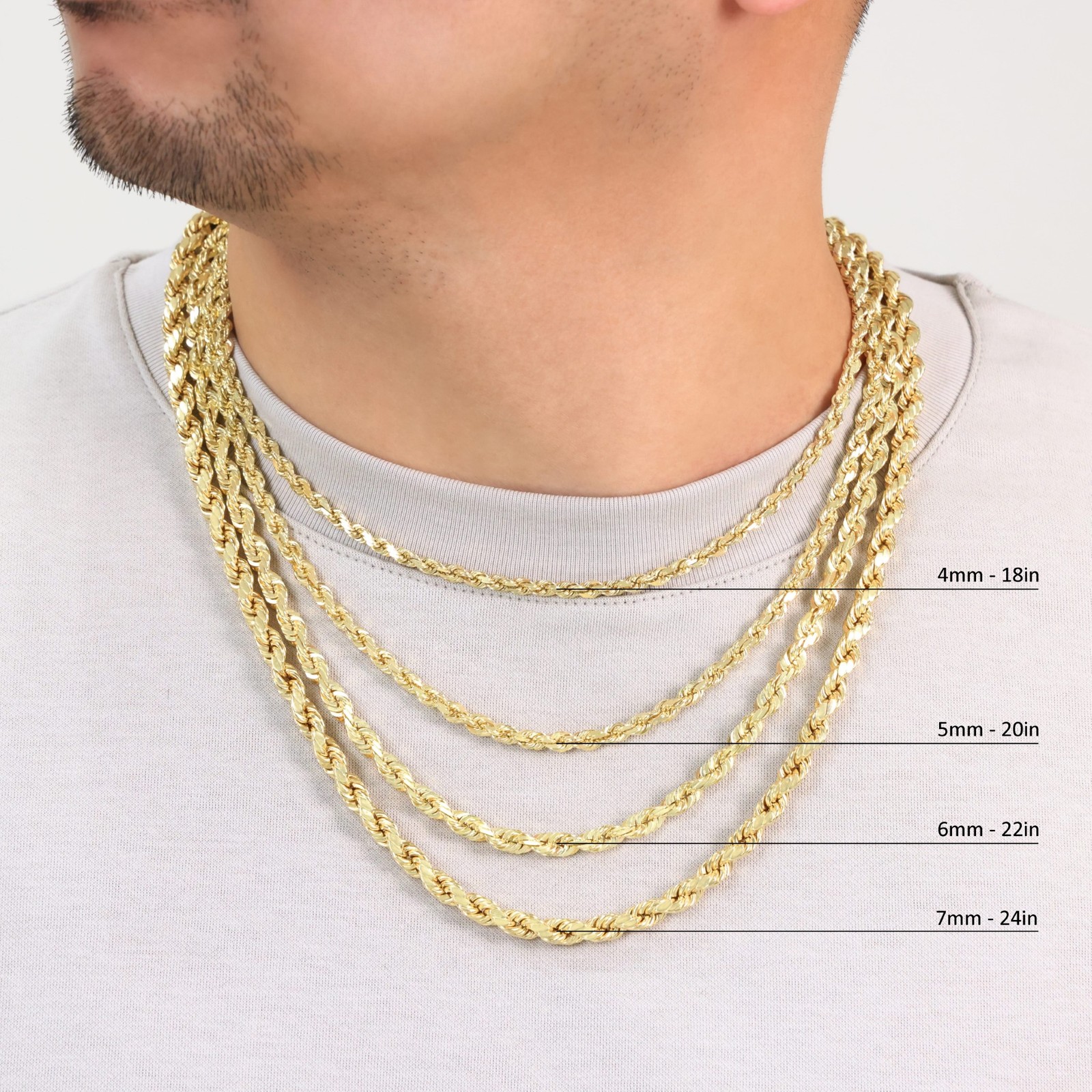 10K Yellow Gold 2mm-7mm Diamond Cut Rope Chain Italian Pendant Necklace 16″- 30″
