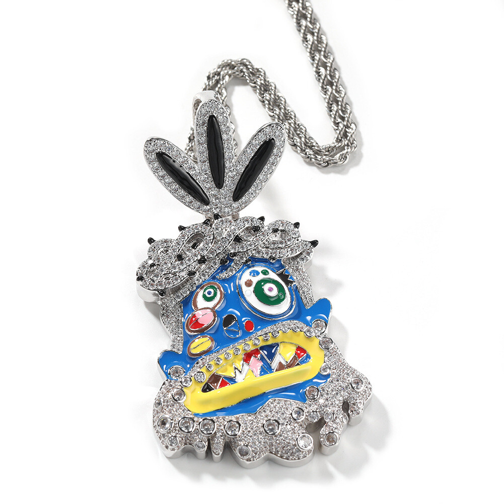 Hip Hop Rap Colorful Enamel Pendant Necklace Jewelry Cool Men Gift Full Zircon