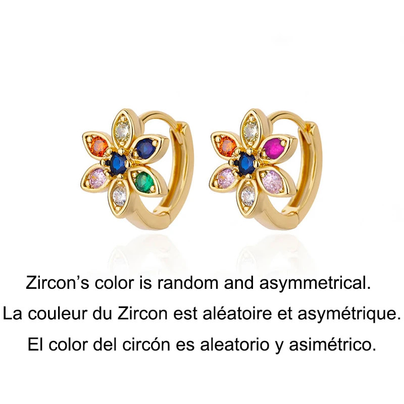 Huggie Hoop Earrings Women Gold Stainless Steel CZ Trendy Snowflake Flower