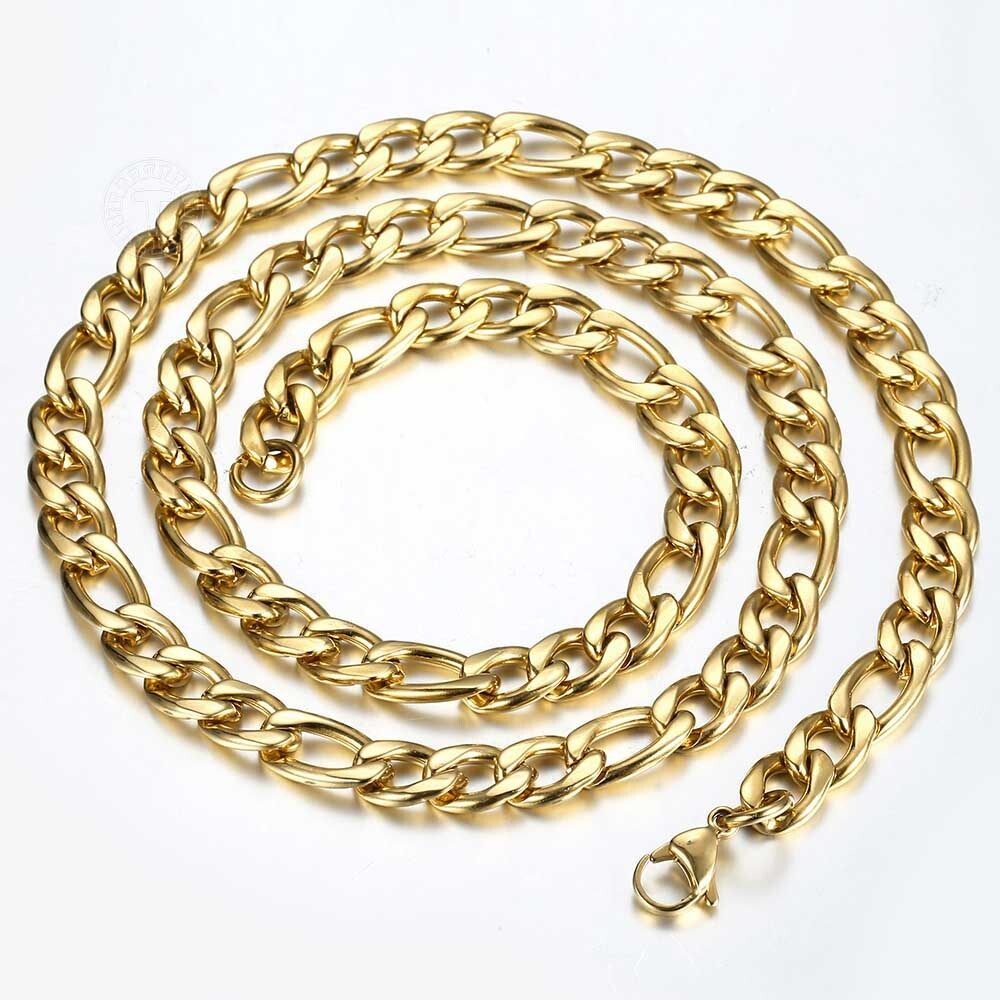 Stainless Steel Figaro Gold Chain Necklace 16″-36″ Men Women 4.5/6.5/7mm N71