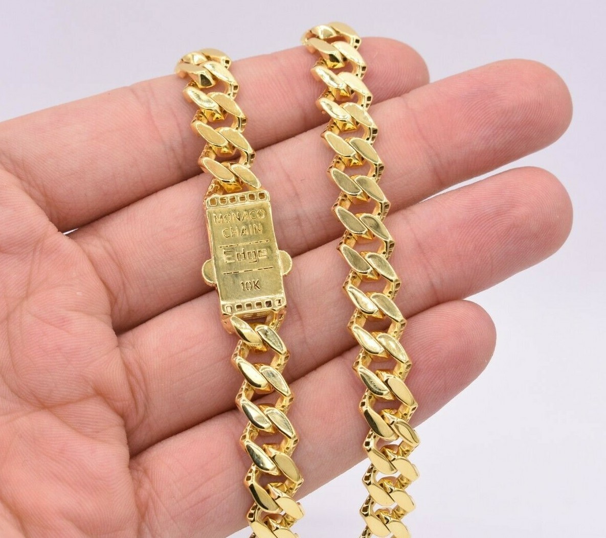 10mm Edge Miami Cuban Link Monaco Chain Necklace Box Lock Real 10K Yellow Gold