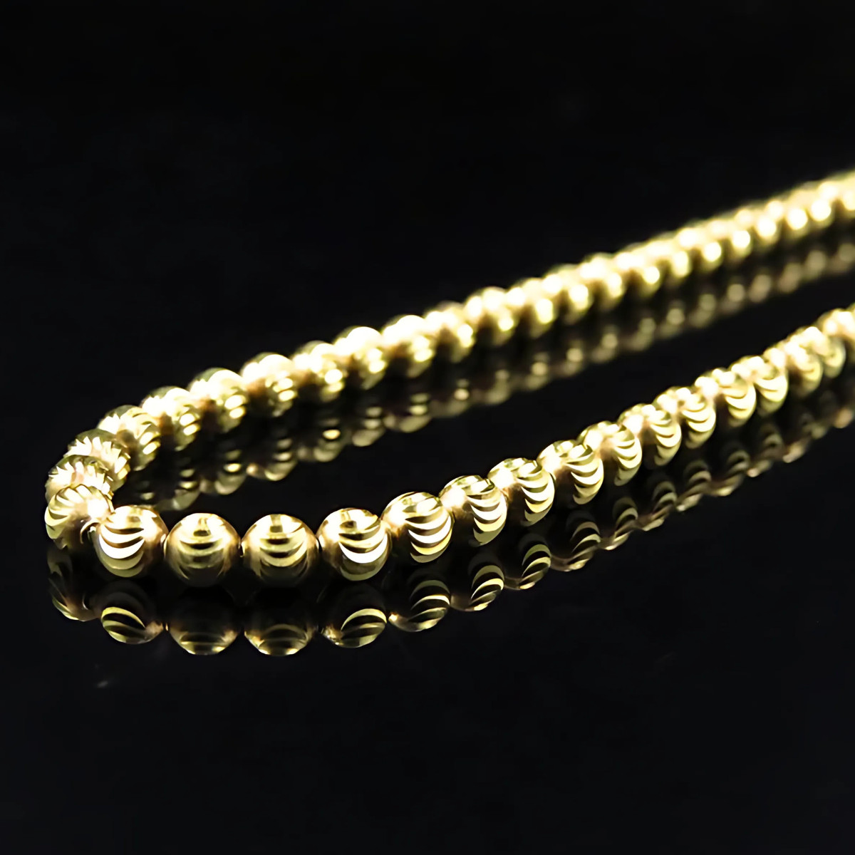 10K Yellow Gold Bead Bar Military Dog Tag Chain Necklace 16″ – 24″
