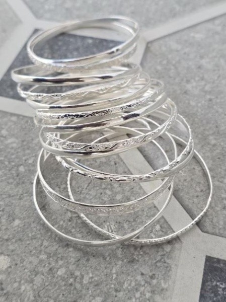 14 Pcs 925 Silver Bangle Set Mixed Design Stackable Handmade Woman Bracelets Z08
