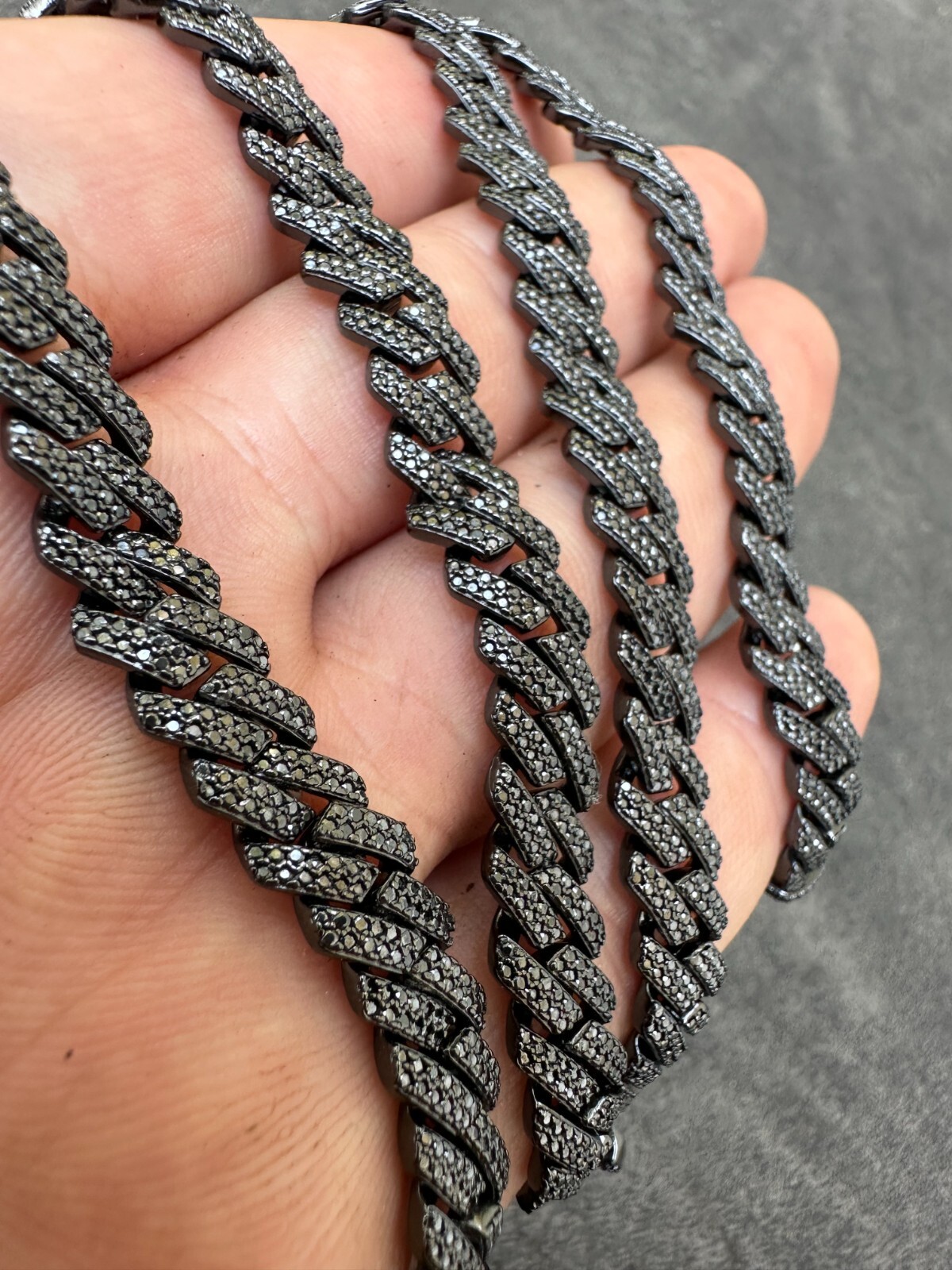 BLACK MOISSANITE 8mm Real Miami Cuban Link Prong Chain Iced 925 Silver Necklace