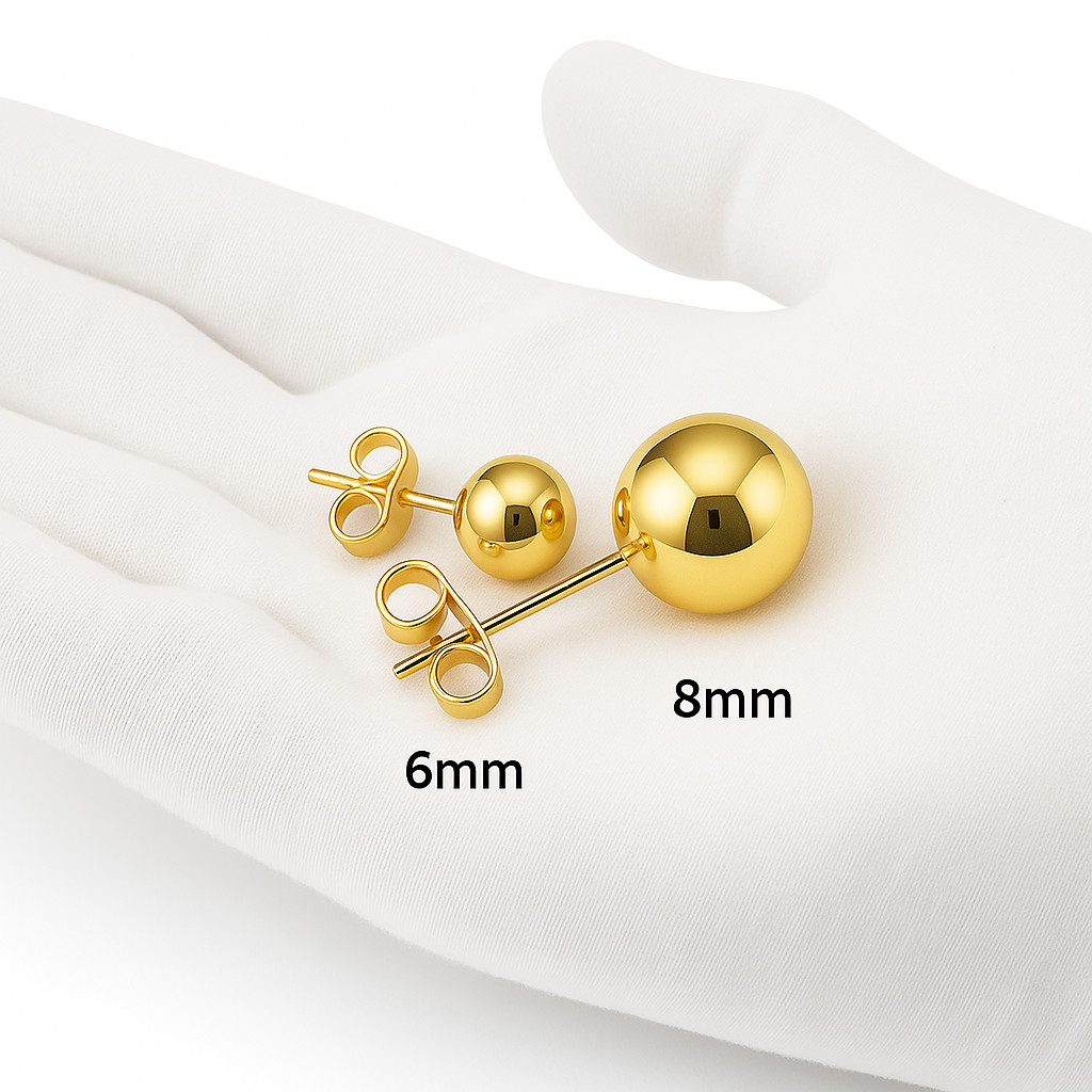 9ct Gold on Silver 2mm 3mm 4mm 5mm 6mm 8mm Ball Stud Earrings – PAIR