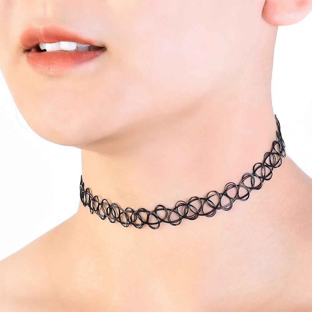 12pcs Rainbow Stretch Choker Creative Women Set Necklace Elastic Tattoo Vintage