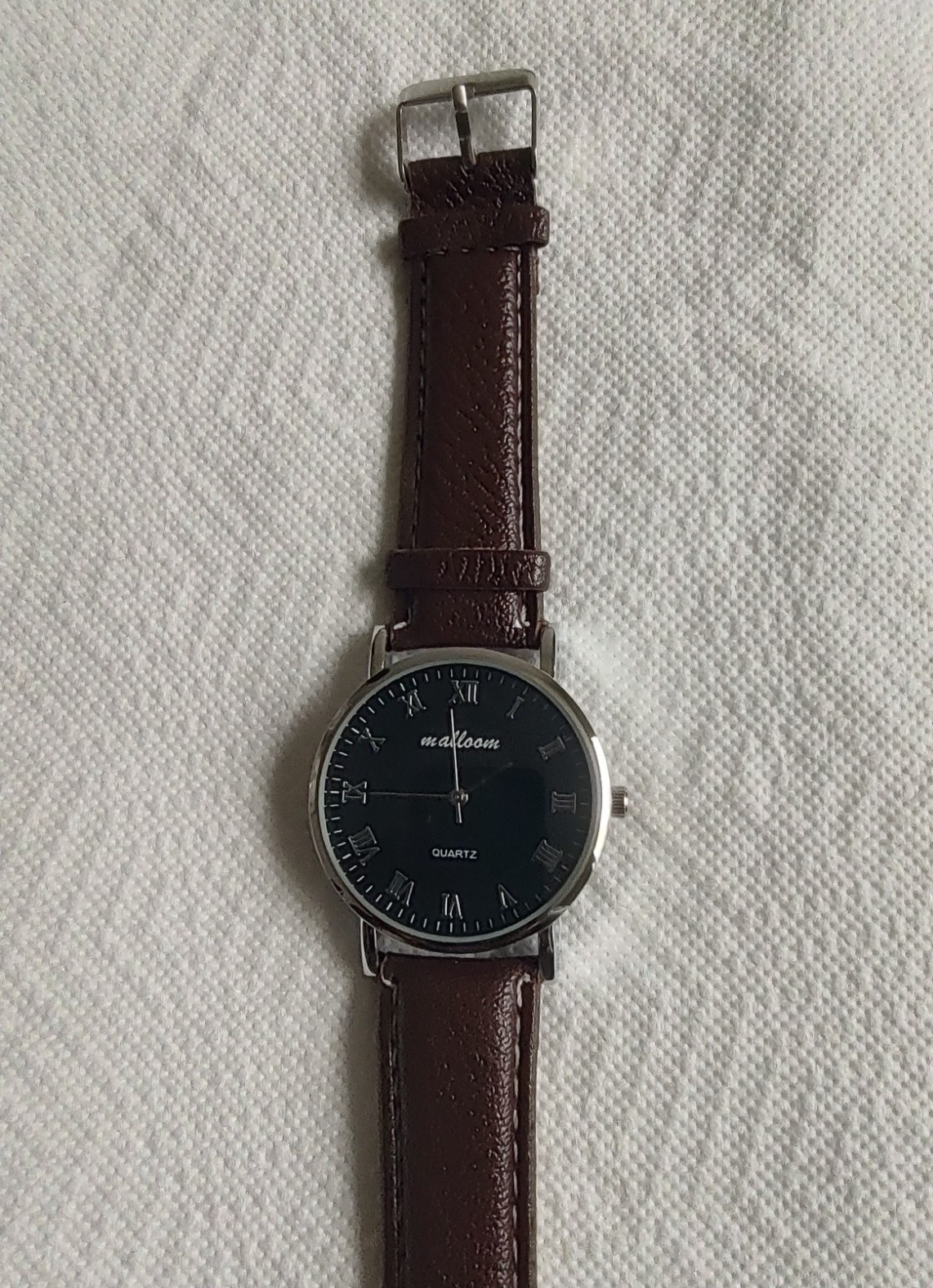 Malloom Watch Male Female Unisex Brown Leather Strap Silver Tone
