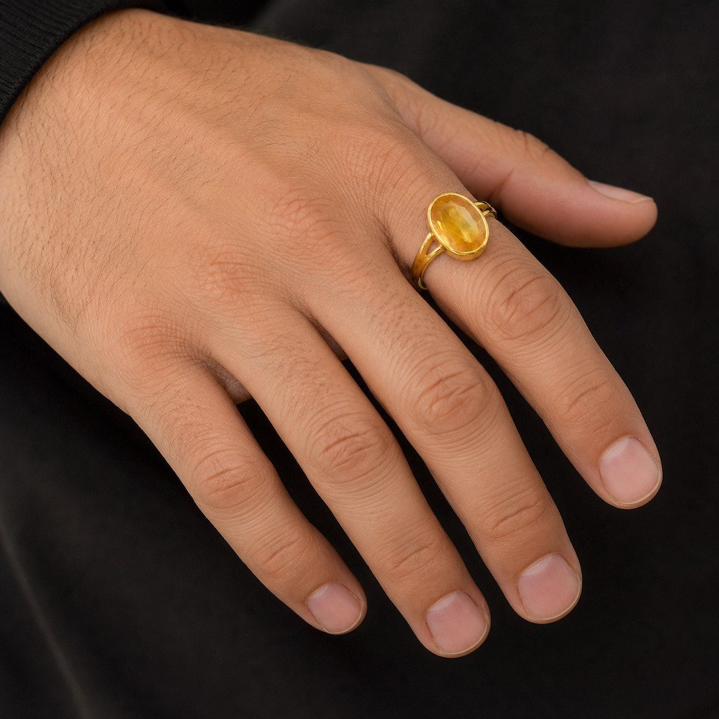 Certified 8.25 Ct Yellow Sapphire Ring Gold Plated Adjustable Men Women Gift
