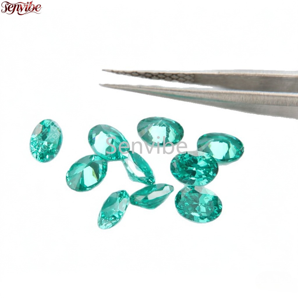 VVS Blue Green Oval Cut Synthetic Zircon 5A Loose CZ Accent Gemstone for Jewelry