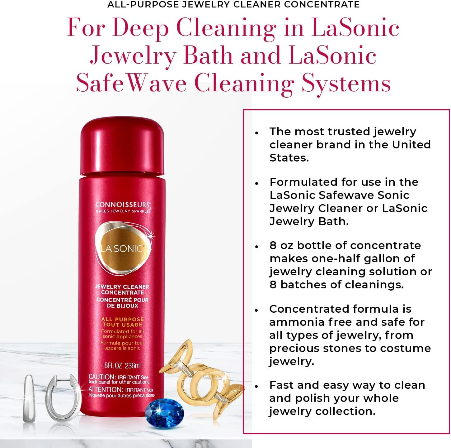 Lasonic All-Purpose Jewelry Cleaner Concentrate – 8 Fl Oz – Formulated for Lason