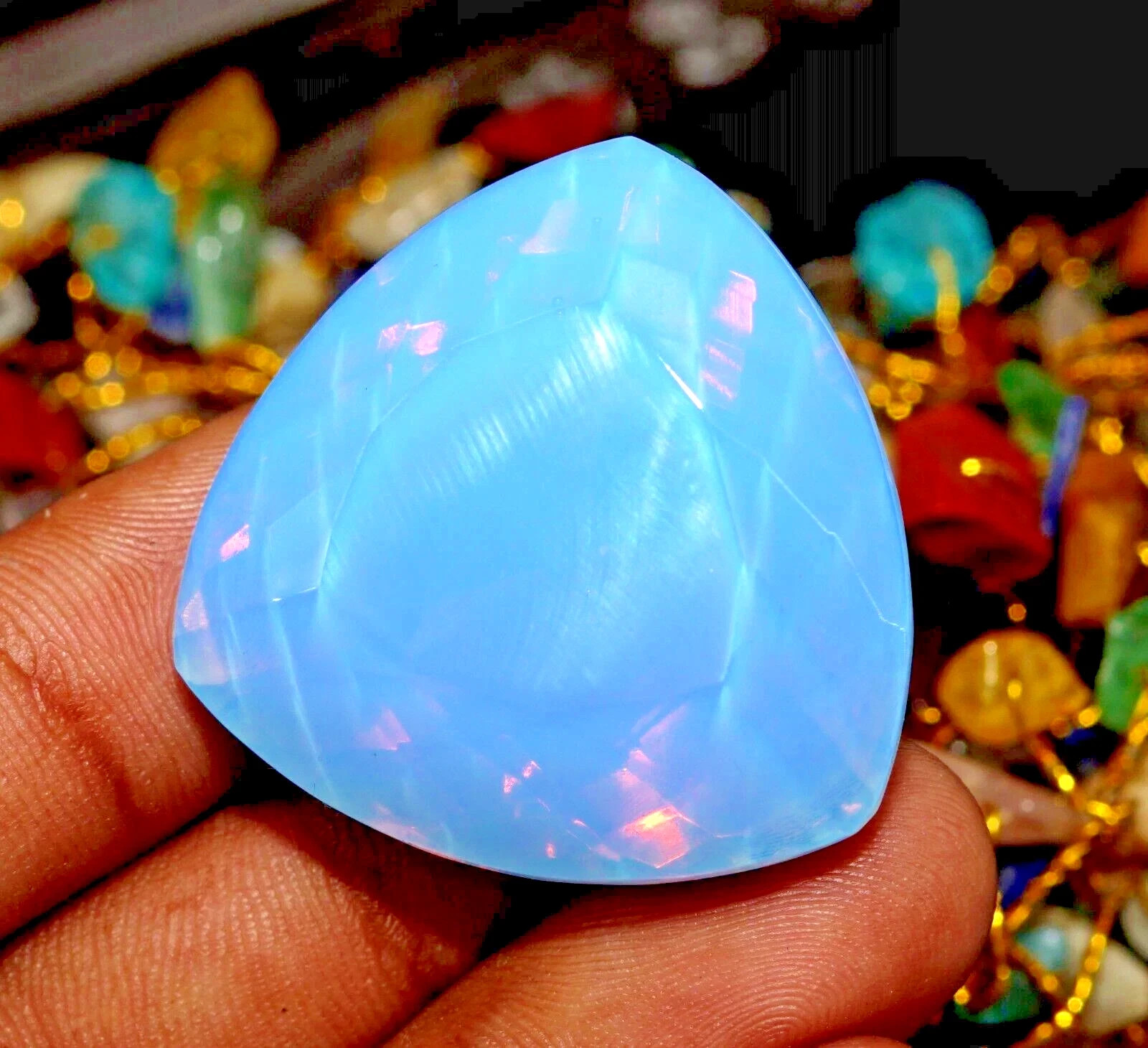 AAA 65.30 Ct Natural Blue Australia Opal Trillion Certified Welo Loose Gemstone