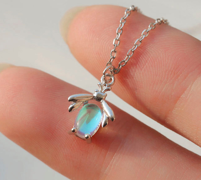 S925 Sterling Silver Moonstone Flying Firefly Pendant Necklaces