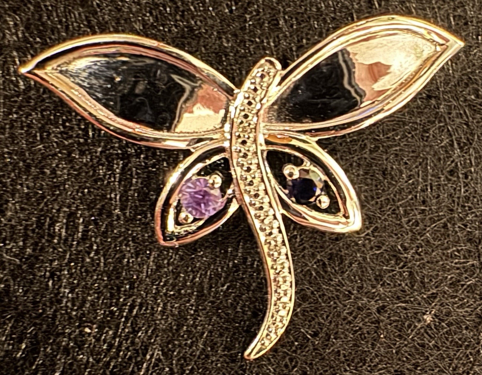Couple’s Birthstone Dragonfly Necklace Charm Sapphire Alexandrite 10k White Gold