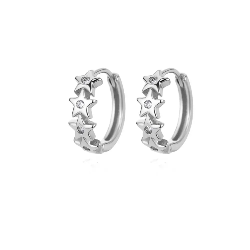Huggie Hoop Earrings Women Gold Stainless Steel CZ Trendy Snowflake Flower