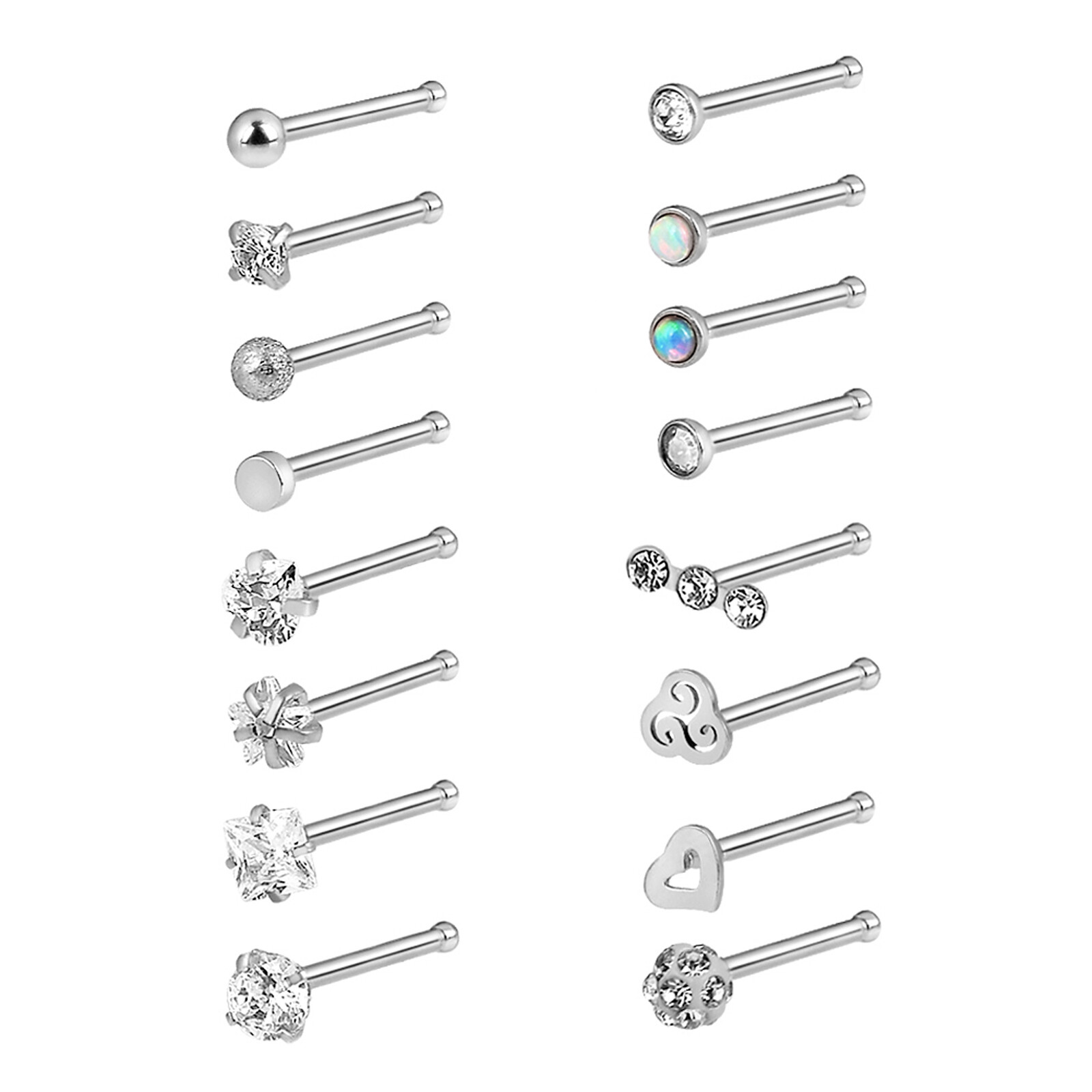 16PCS/LOT Bone Stud Nose Ring Mixed Color Stainless Steel Straight Nose Stud 20G