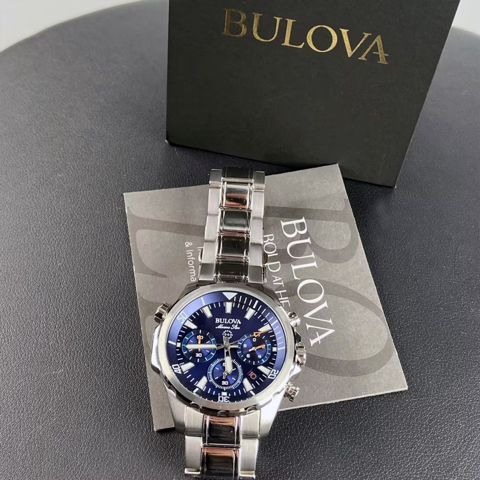 Men’s Bulova Marine Star Blue Dial Chronograph 96B256 Quartz New Watch 43mm