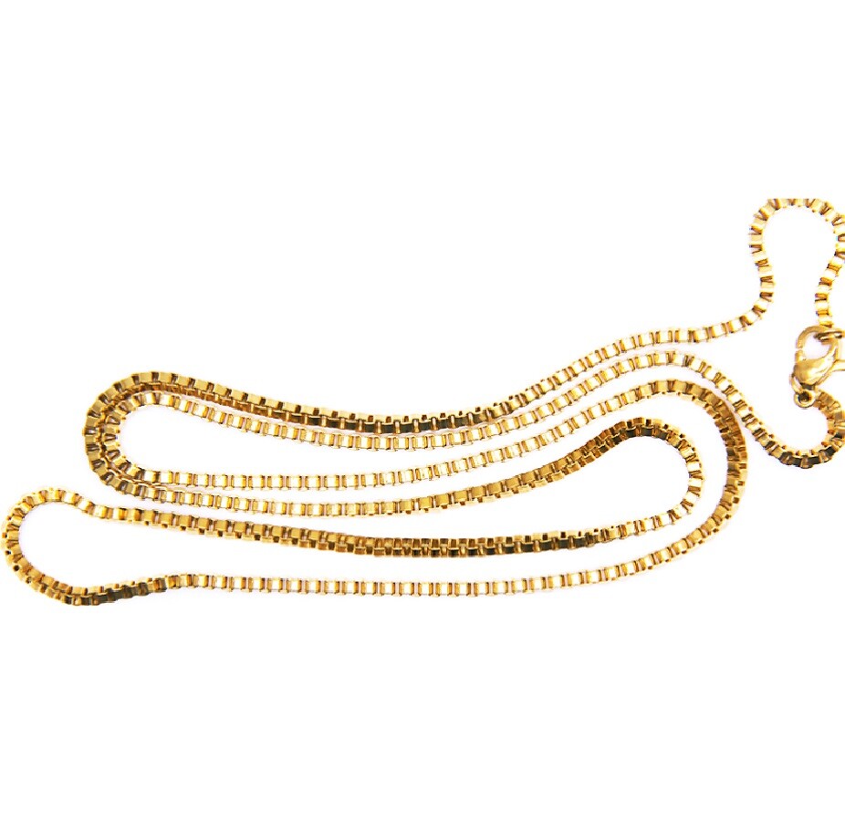 18K Yellow Gold Filled 1.2 mm Box Chain Necklace 16″ 18″ 20″ 22 24″ 26 28 30″ 32