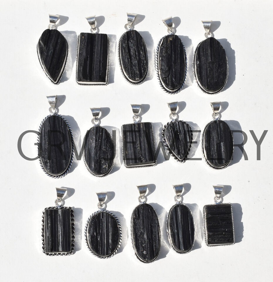 1-500 Pcs Black Tourmaline Pendant Wholesale Lot Bulk: Silver Plated WH-16