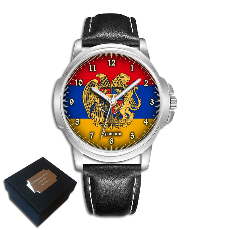 ARMENIA ARMENIAN FLAG EAGLE GENTS MEN’S WRIST WATCH BIRTHDAY GIFT ENGRAVING