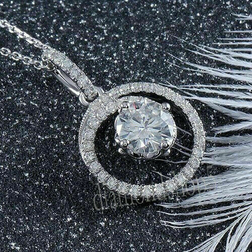 1.60ct Round White Moissanite Pendant With Solid 14k White Gold Gift For Love