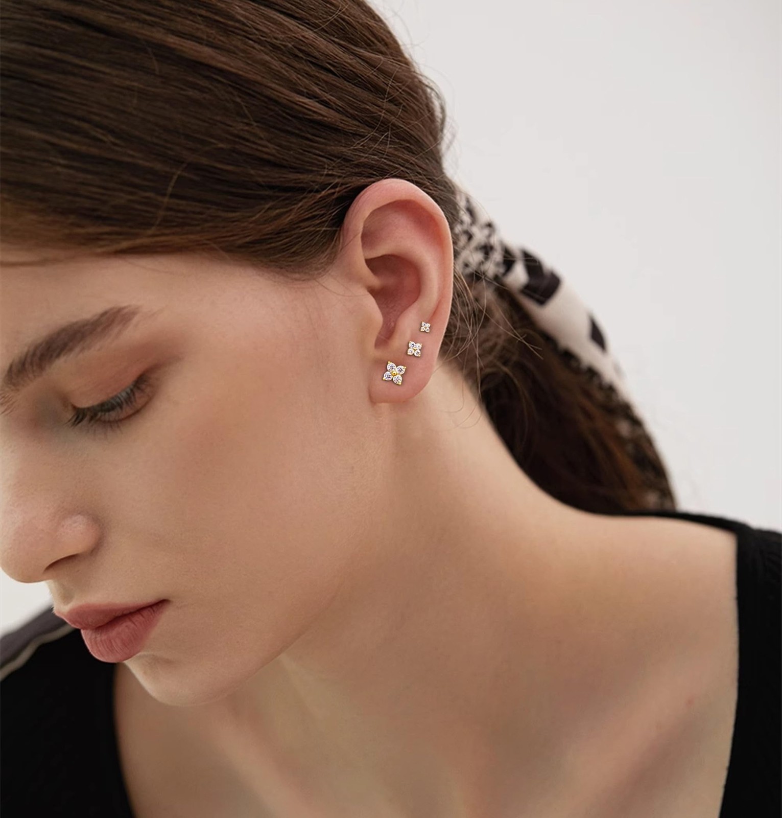 3 Pairs 18K Gold Plated Flower Stud Earrings for Women Hypoallergenic Small Cart