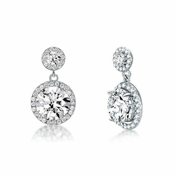 925 Sterling Silver CZ Round Cut Double Halo Drop Stud Earrings For Women