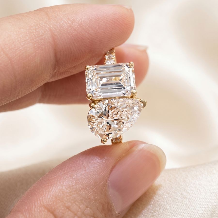 3 Ct Emerald-Cut VS1 Lab Grown Diamond Wedding Engagement Ring 14k Yellow Gold